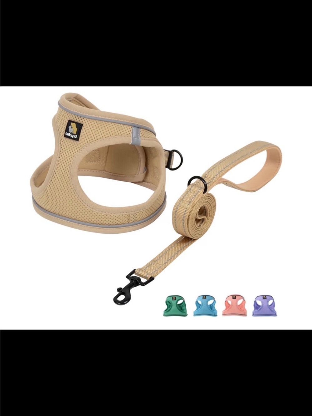 Beige Padded Mesh Dog Harness and Matching Leash